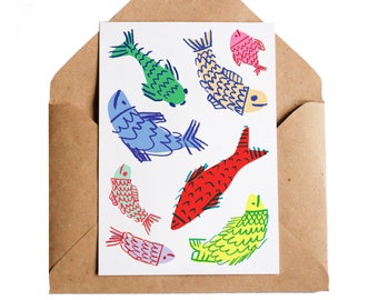 Happy Fish Card, A6 | Under The Sea Wildlife Animals Water Pisces | Fortune Telling Fish Ocean Swimming Beach Scuba Diving