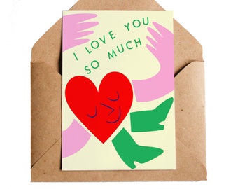 Love You Heart Card, A6 | Love You So Much | Art Card | For Him & Her | Friends Gift | Partner Valentines Galentines