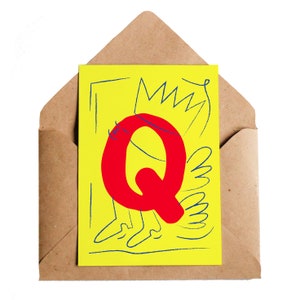 Letra Q / Tarjetas Alfabeto / Nombres Monogramas Iniciales / Tarjetas Ilustradas / Tarjetas de Diseño Gráfico / ABC / Nombres Q / Reina