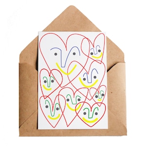 Happy Hearts Card, A6 Valentines & Galentines Love Card For Him Her Art Card Lovers Friends Partners image 1