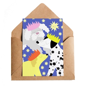 Carte de Noël - Trois Sages | Chiens couronnes d'étoiles | Animaux des Fêtes Labradoodle Labrador dalmatien | Amoureux des chiens | Nativité des Rois Mages