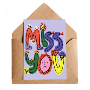 Carte de vœux Tu me manques, A6 | illustrée | Je pense à vous | Nos amis qui nous manquent | Cadeau