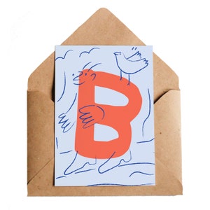 Letter B | Alphabet Cards | Initials Monogram Names | Illustrated Cards | Graphic Design Cards | ABC | B Names | Bird Animals