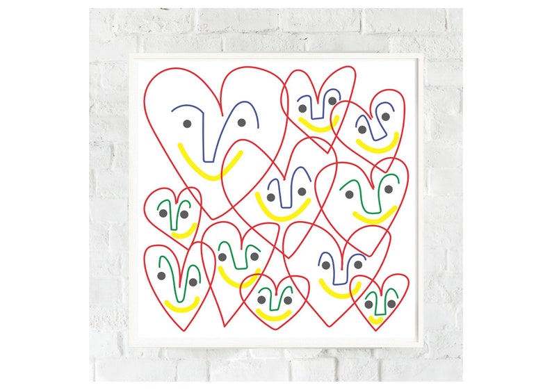 Happy Hearts Fine Art Print For Him For Her Love Friendship Positivity Wall Decor Interiors Valentines & Galentines image 3