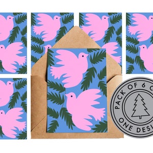 ESAURITO Confezione da 6 - Biglietti di Natale - Colombe rosa / Pacchetto biglietti / Confezione multipla / Biglietti di auguri / Uccelli Animali Pace Amore