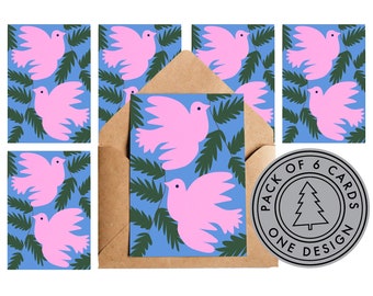 Paquete de 6 tarjetas navideñas - Palomas rosas / Paquete de tarjetas / Multipack / Tarjetas navideñas / Aves Animales Paz Amor