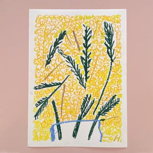 Mimosa, A3 | Original Oil Pastel Drawing | Sennelier Oil Pastels Art | Flowers in Vase | Lottie Hall