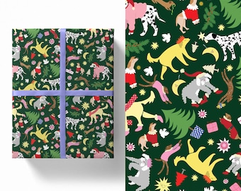 Weihnachtshunde | Luxus Geschenkpapier Bogen | Große Größe B2 | Tiere Hunde Welpe Winter Weihnachten | Wunderschönes Bedrucktes Papier | Ungestrichenes 120g/qm