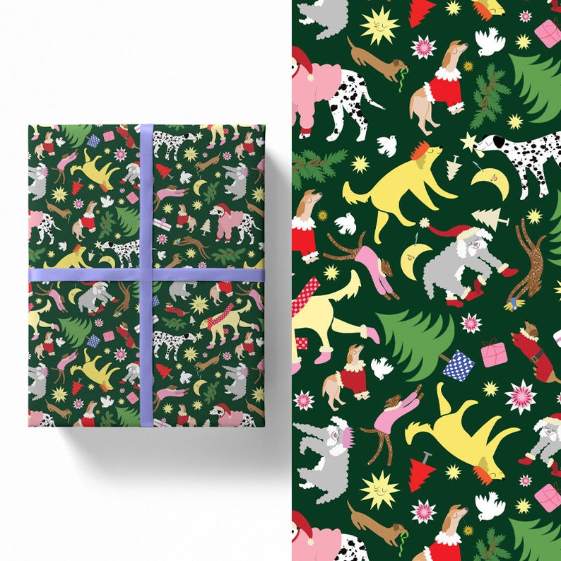 Christmas Dogs Luxury Gift Wrap Sheet Large Size B2 Animals Dogs Puppy Winter Christmas Beautiful Printed Paper Uncoated 120gsm image 1