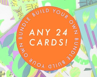 PACCHETTO DI CARTE / 24 carte a scelta / Scegli la tua / Biglietti di auguri illustrati / Biglietti di grafica / Divertenti, colorati e felici / Regalo per un amico /