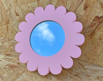 Candy Pink Jesmonite Flower Mirror | Handmade Solid Colours Home Decor | Daisy Gift Retro Flower Power | Peace Love Friends Art Object