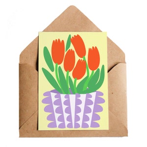 Flower Card Bundle of 6 Illustrated Greeting Cards Set Tulips Daisy Floral Card Pack Gift For Friends Gardening Nature Cut Flowers image 3