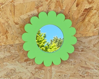 Bright Pistachio Green Jesmonite Flower Mirror | Handmade Solid Colours Home Decor | Daisy Gift Retro Flower Power | Love Art Object