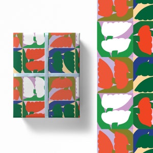Tulip Tiles / Foglio di carta da regalo di lusso / Grande formato B2 / Fiori Colori scacchiera / Carta stampata splendidamente / Non patinata 120 gsm