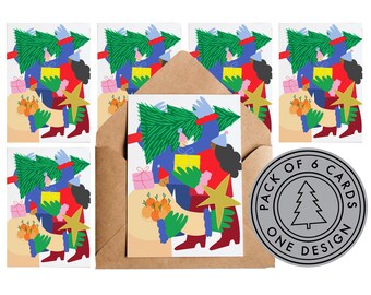 Paquete de 6 tarjetas navideñas - Compras navideñas / Paquete de tarjetas / Paquete múltiple / Tarjetas navideñas / Figuras, caras y amigos