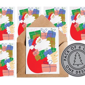 Pakket van 6 - Kerstkaarten - Kerstman | Kaartbundel | Multiverpakking | Kerstkaarten | Kerstman presenteert geschenken