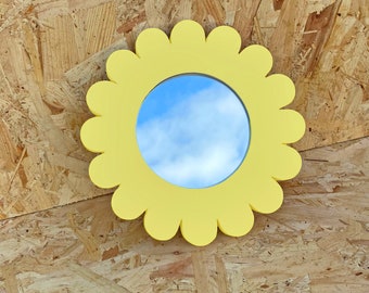 Spring Yellow Jesmonite Flower Mirror | Handmade Solid Colours Home Decor | Daisy Gift Retro Flower Power | Love Friends Art Object