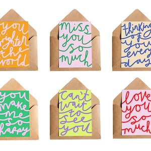 Handgeschriebenes Typ Bündel von 6 | Karten-Bundle | Liebe Freunde Positivität Miss You | Typografie | Ich denke an Dich | Kann nicht warten