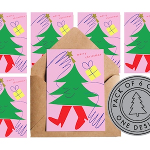 OUT OF STOCK  Pack of 6 - Christmas Cards - Merry Christmas - Dressing Tree | Card Bundle | Multipack | Holiday Cards