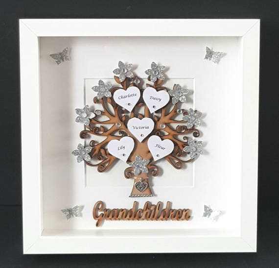 Personalised Silver Glitter Wedding Family Tree 3D Box Picture Frame Silver Glitter