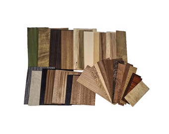 Mixed Wood Furnier Pack - Vielfalt an Farben und Größen 32 Stück verschiedener Arten.