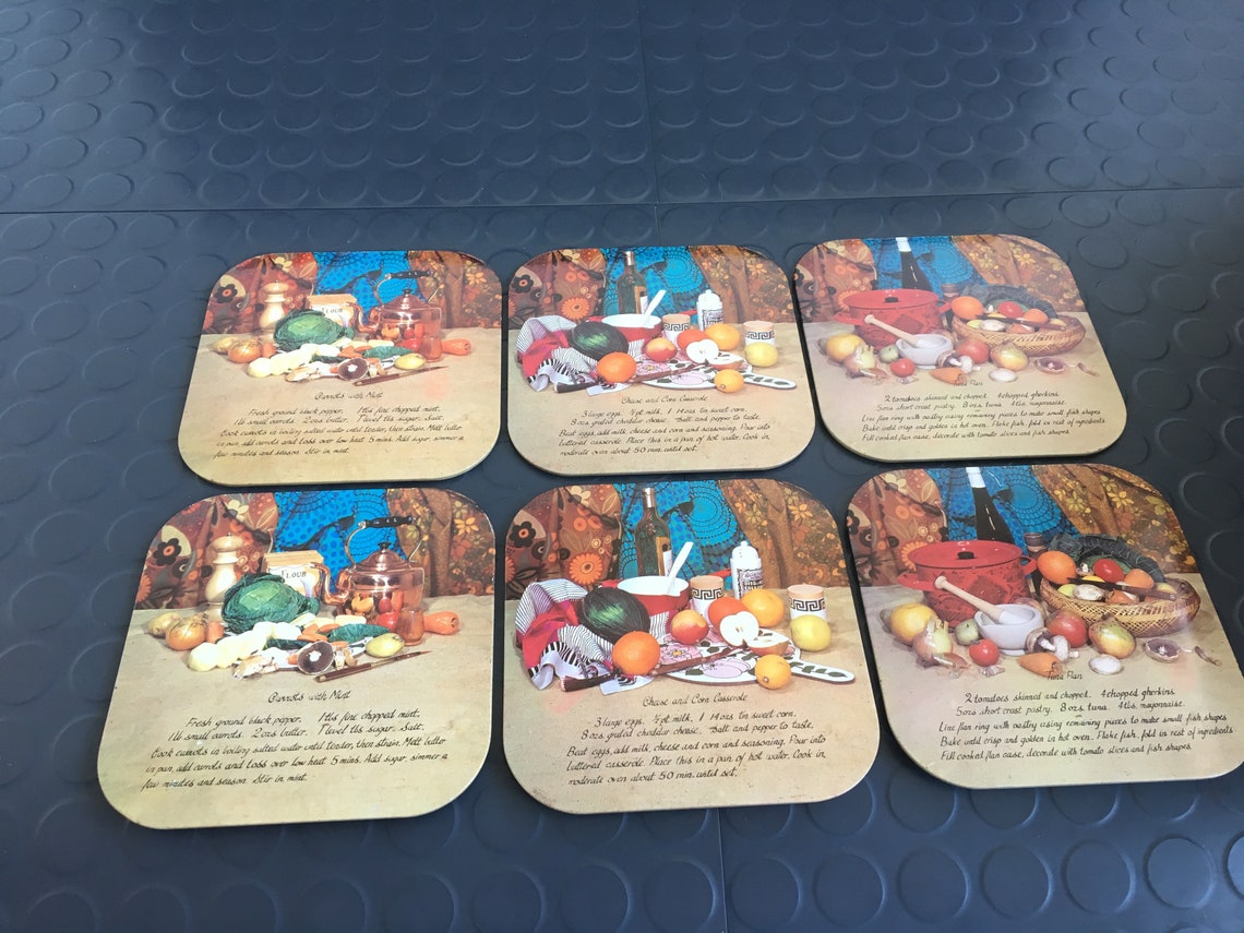 Retro Table Mats 1970s Recipes Set of Six Place Mats Etsy