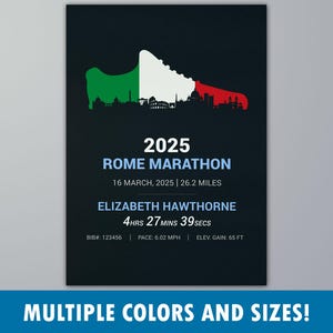 Póster personalizado del Maratón de Roma / Regalo personalizable para corredores / Zapatillas para correr con la bandera de EE. UU. y paisaje urbano