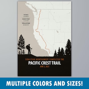 Pacific Crest Trail-posterafdruk | Gepersonaliseerd wandelcadeau | Aangepaste routekaart | Cadeau voor outdoorliefhebber