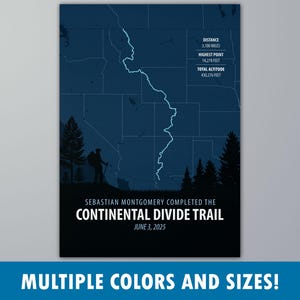 Continental Divide Trail-posterafdruk | Gepersonaliseerd wandelcadeau | Aangepaste routekaart | Cadeau voor outdoorliefhebber