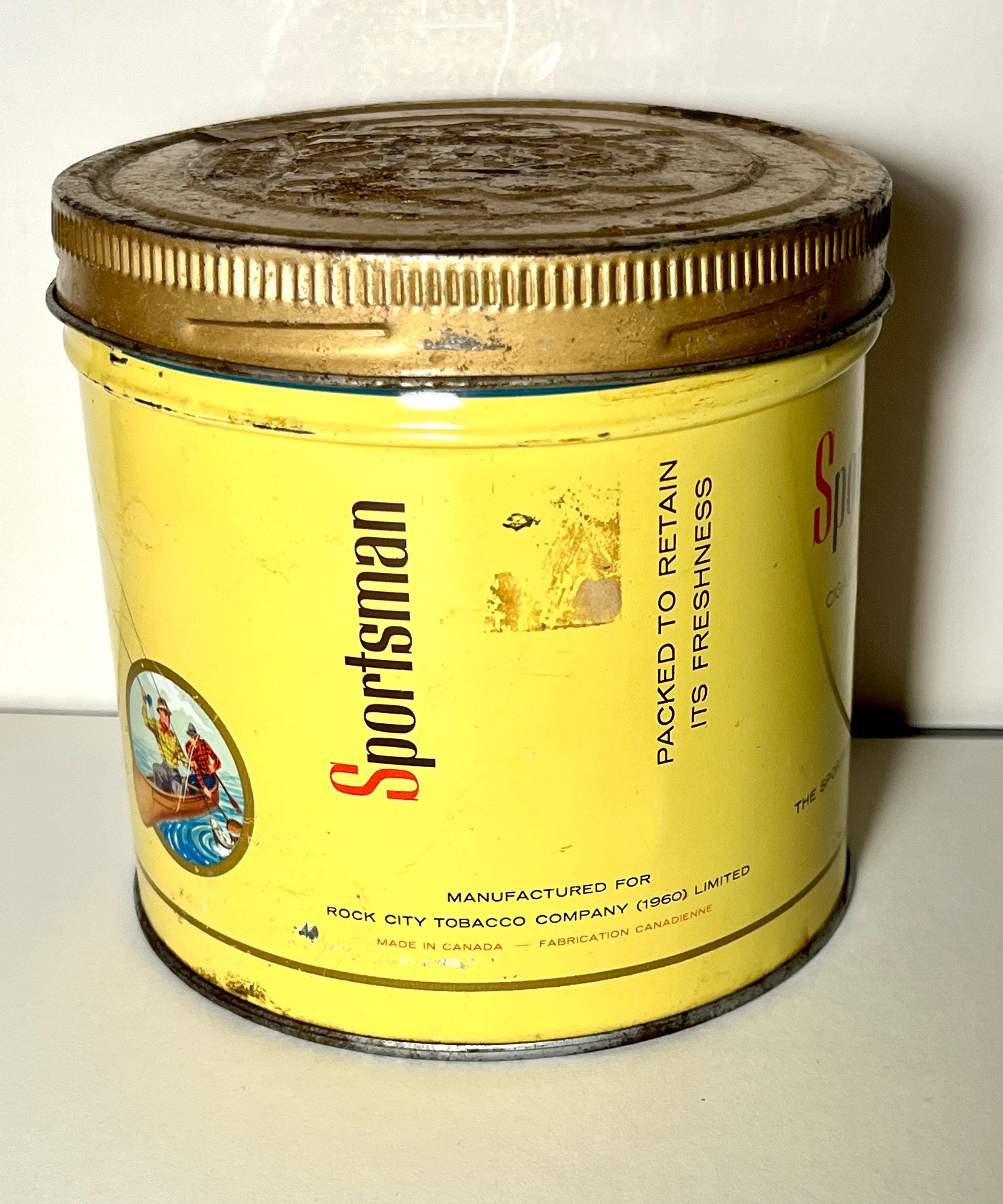 sportsman tobacco tin Vintage Sportsman Tobacco Tin: Fishing Canoe Graphics, Collectible