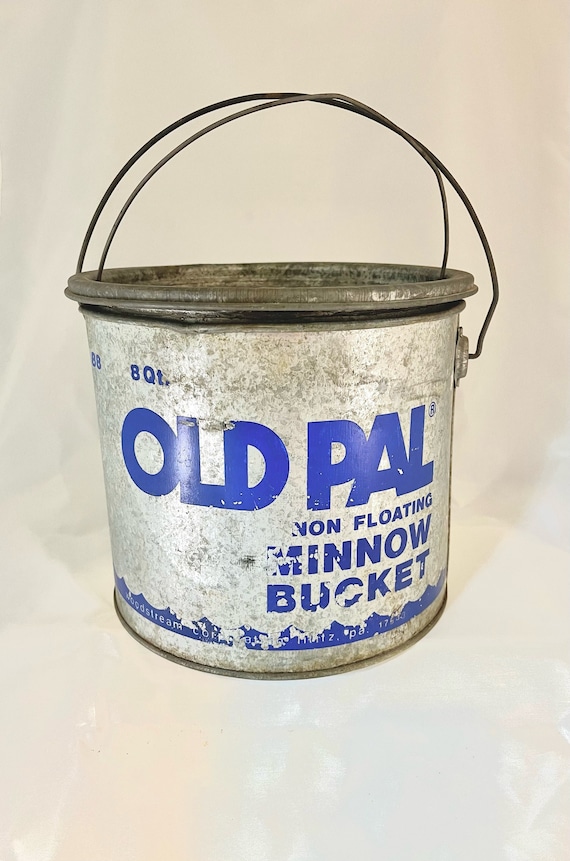 Vintage Old Pal Minnow Bucket, Galvanized Fishing Bucket, Man Cave