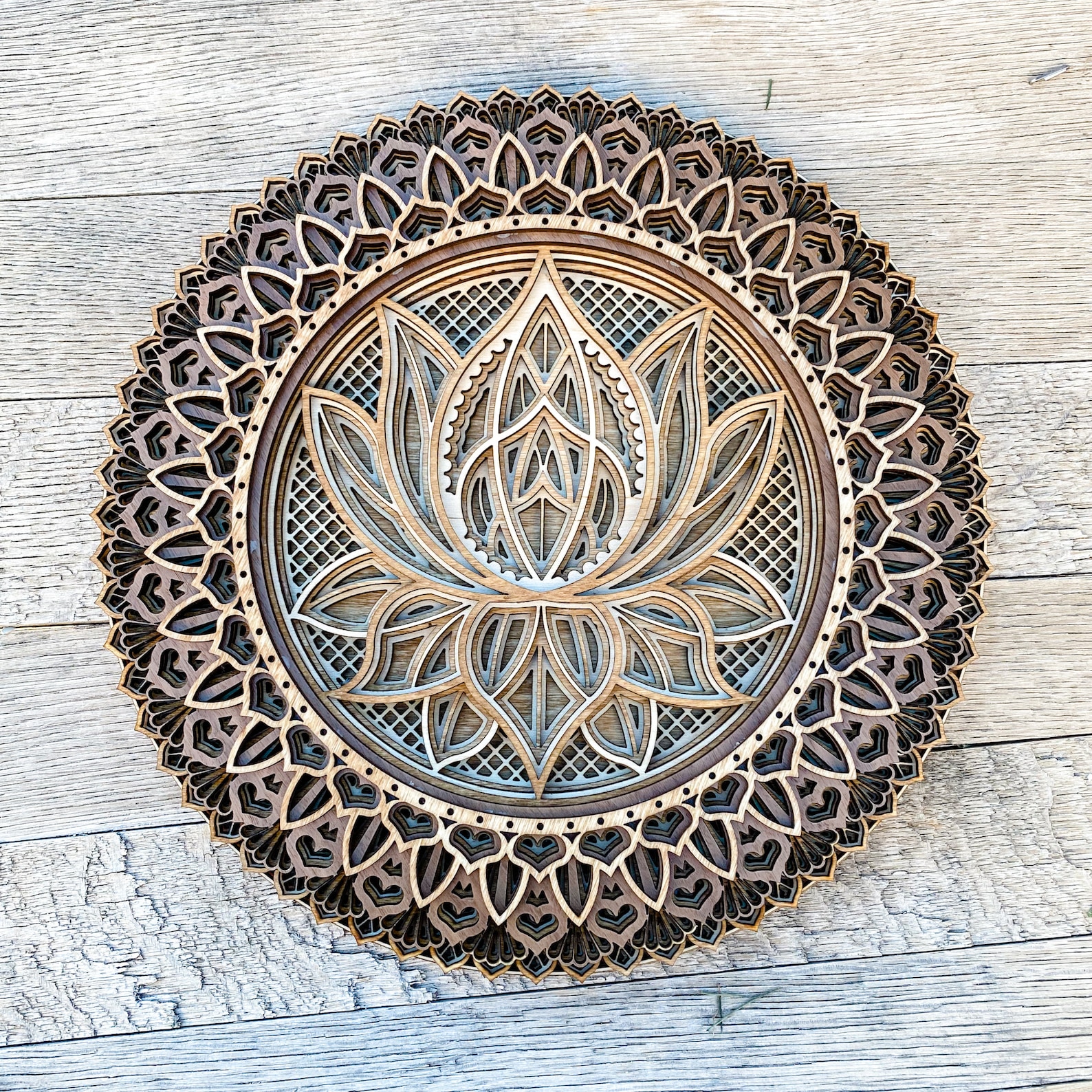 Lotus Wood Mandala Wall Art Etsy
