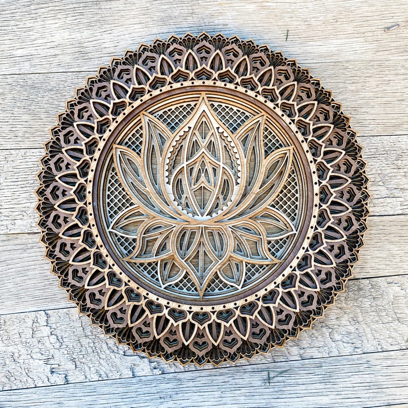 Lotus Wood Mandala Wall Art Etsy