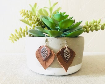 Trio Leaf Leather Earrings.