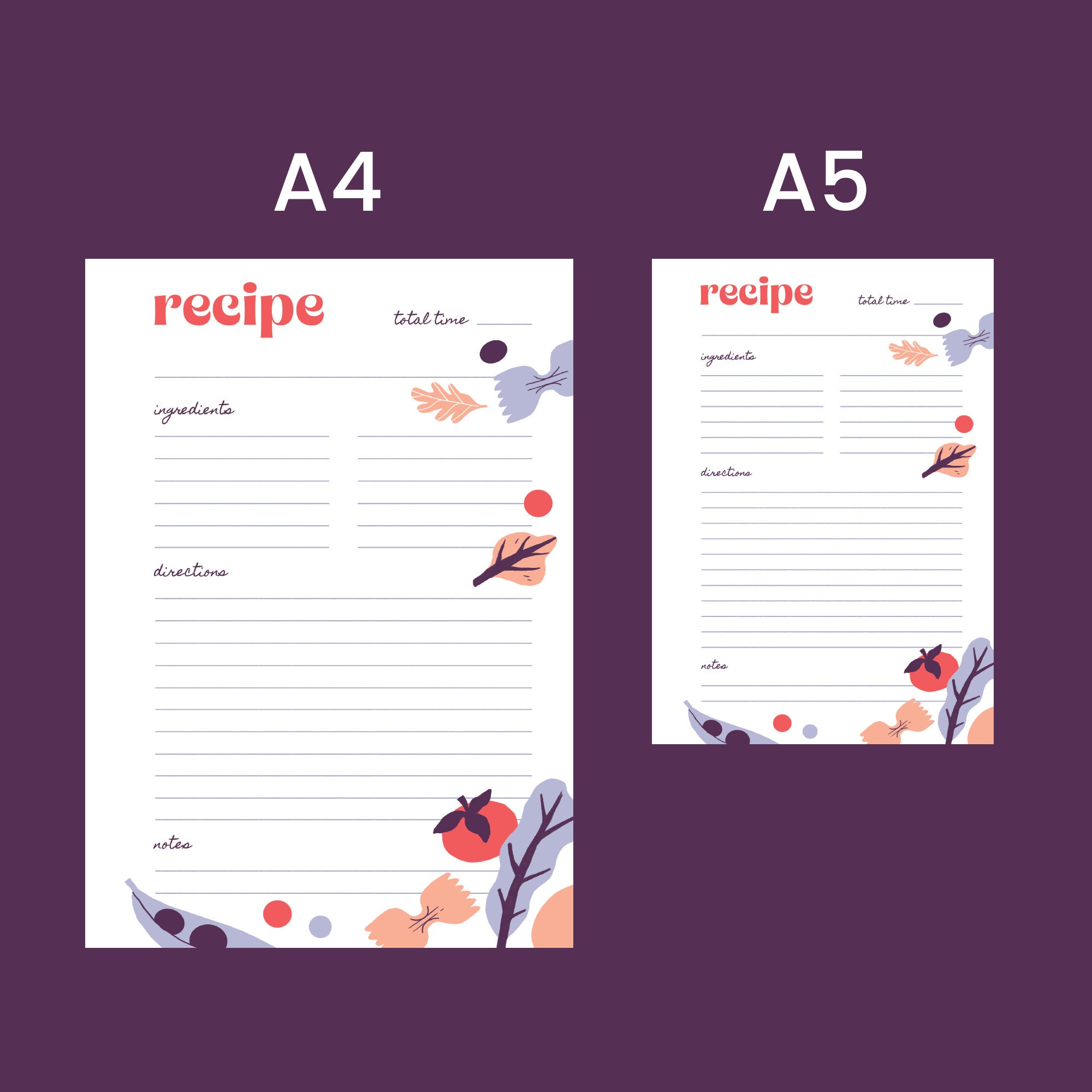 Recipe Template / Printable Recipe Pages - Etsy