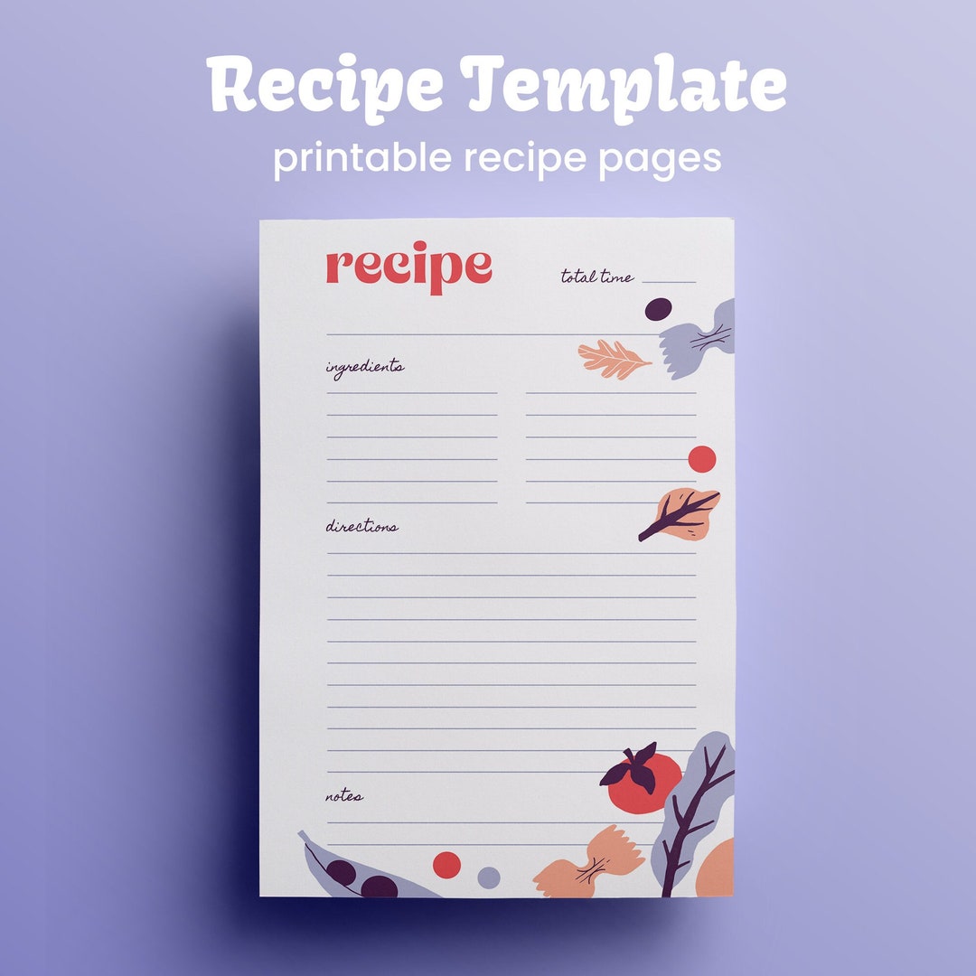 Recipe Template / Printable Recipe Pages - Etsy