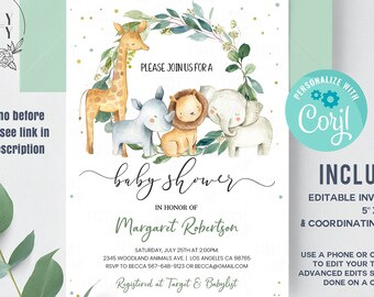 etsy safari baby shower invitations