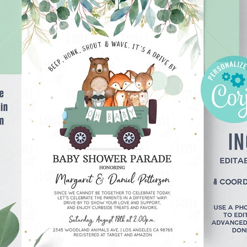 Editable Drive Through by Baby Shower Invitation Boy Gray Etsy