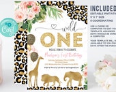 Editable Wild One Leopard Print Jungle Birthday Party Invitation Leopard Print Wild One 1st Birthday Party Download template Il_170x135