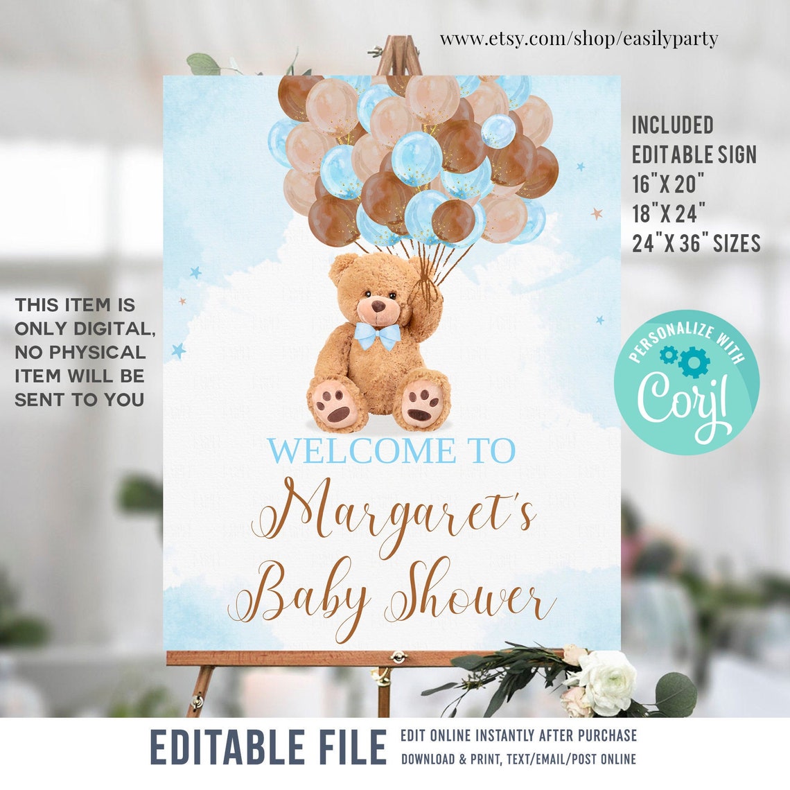 Editable Teddy Bear Baby Shower Welcome Sign Bear Themed Baby - Etsy