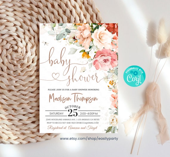 EDITABLE Garden Floral Baby Shower Invitation Spring Flower Shower ...