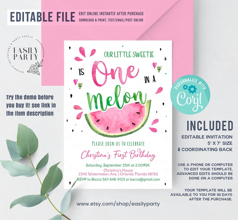 Editable Watermelon Invitaion