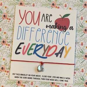 Pulseras WISH: tarjeta con mensaje de estrella para regalar, recuerdo, manzana, maestro, favorito, asistente de cátedra, escuela, administrativo, administración, maestros APRECIACIÓN