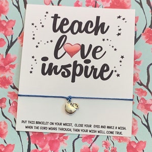 Teach love inspire, Teacher Gift, Back To School, Back To School Gift, First Day Of School, Wish Bracelet Favors, Wish Bracelet, apple