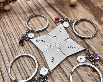 Set of 3, Set of 4, Customize Hand stamp puzzle keychain set, Personalized, Siblings, Necklace, Names, BFF, Best Friends, family, bro, names