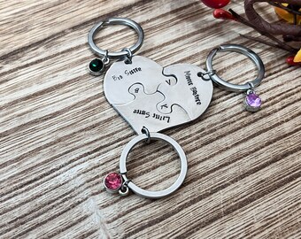 Hand Stamp Personalize, Custom Heart Puzzle Keychain Set, Keyring Set, Sibling, Customize, Sister Jewelry, Family gift, Stainless Steel