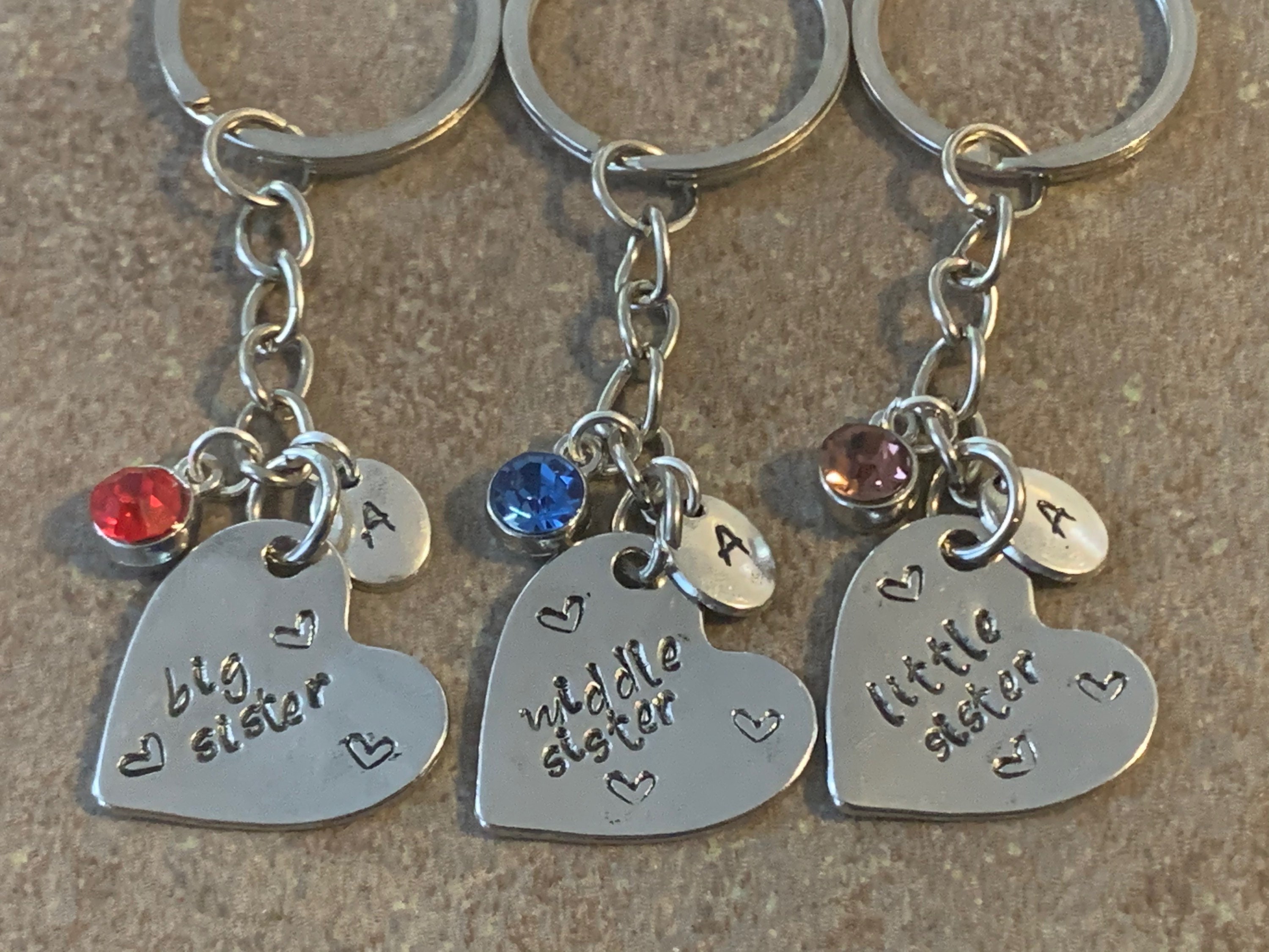Custom Hand Stamped Heart Keychain Personalized Silver Plated Keychain ...