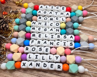 Personalized Keychain. Custom Keychain. Name Keychain. Diaper Bag Keychain. Baby Gift. Silicone Keychain. Bag Keychain. Beaded Keychain.