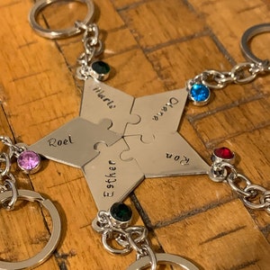 Set of 5, Set of 6, Star Puzzle Piece Family Keychains, Best Friend Puzzle Piece Keychains, Bridal Party, Sisters, Hand Stamped Personalized