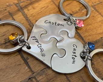 Sister gift - 3 Piece Puzzle Keychain Set, Three Keyring Set, Sibling, Customize-Sister Jewelry, Family gift, Stainless Steel Hand Stamp